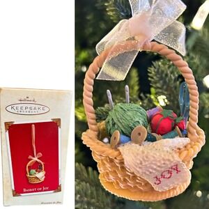 2003 Hallmark Keepsake Basket of Joy Christmas Tree Ornament Knitting Sewing Box